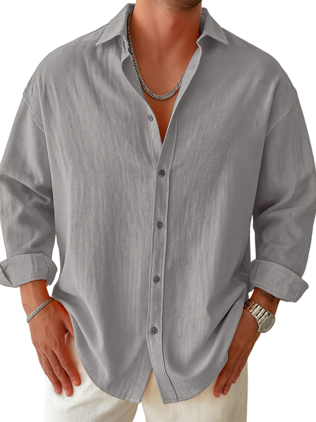 Men's Casual Pleated Long-sleeved Shirt