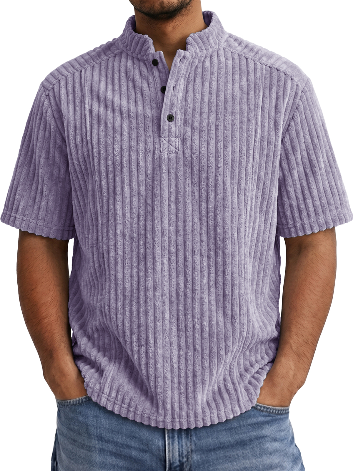 Men's Retro Casual Corduroy Short-Sleeve Henley Shirt