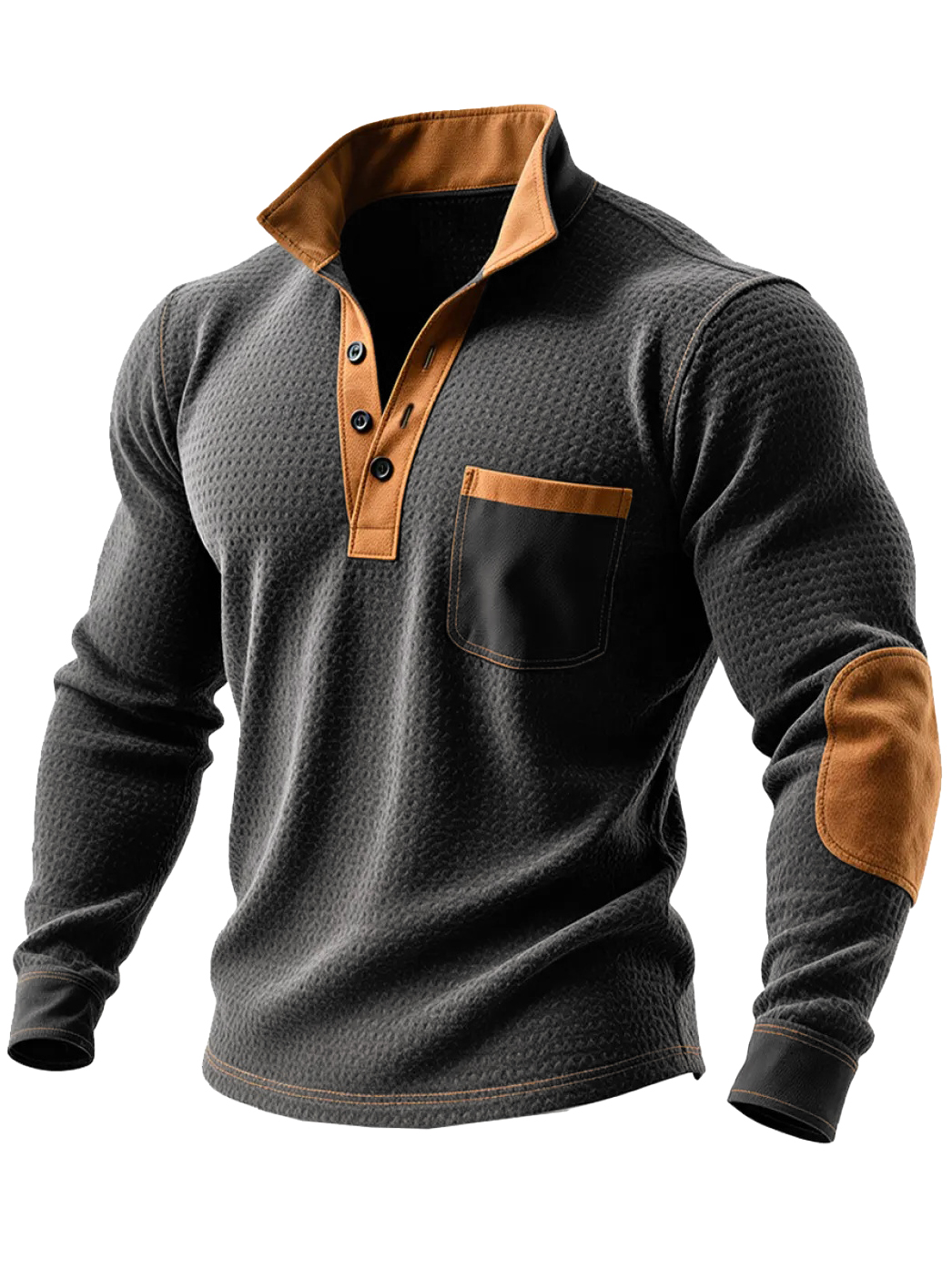 Men's Vintage Stylish Outdoor Henley Sweatshirt With Contrast Orange Details