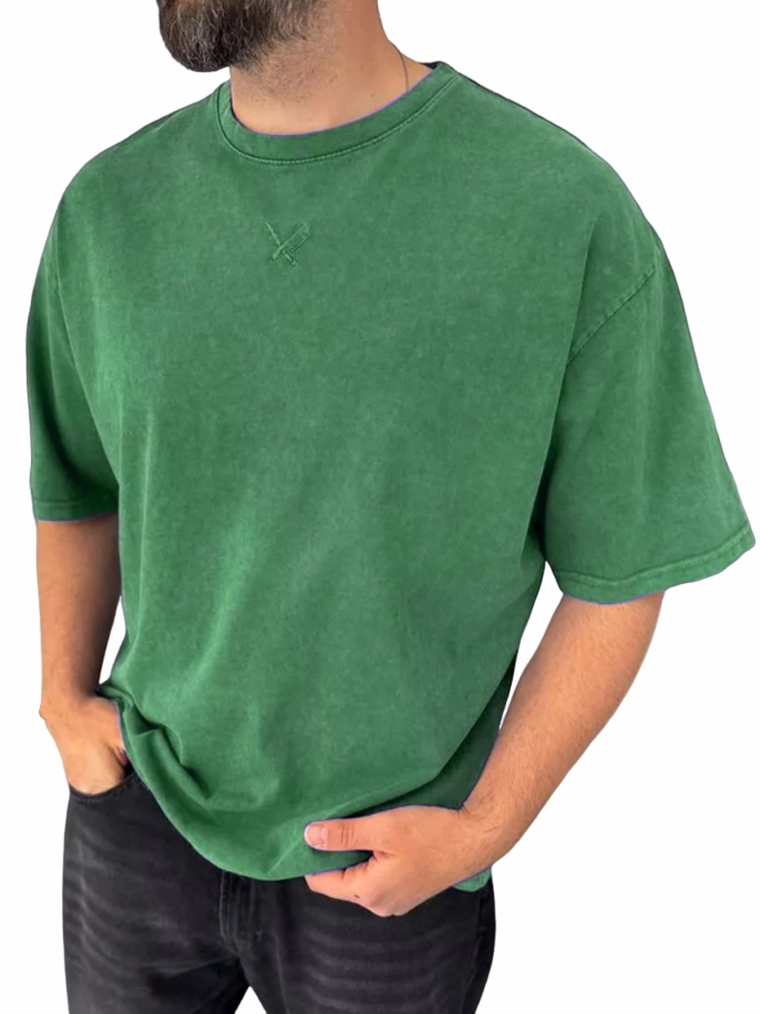 Men's Pure Cotton Washed And Distressed Retro Fashion Short-sleeved T-shirt