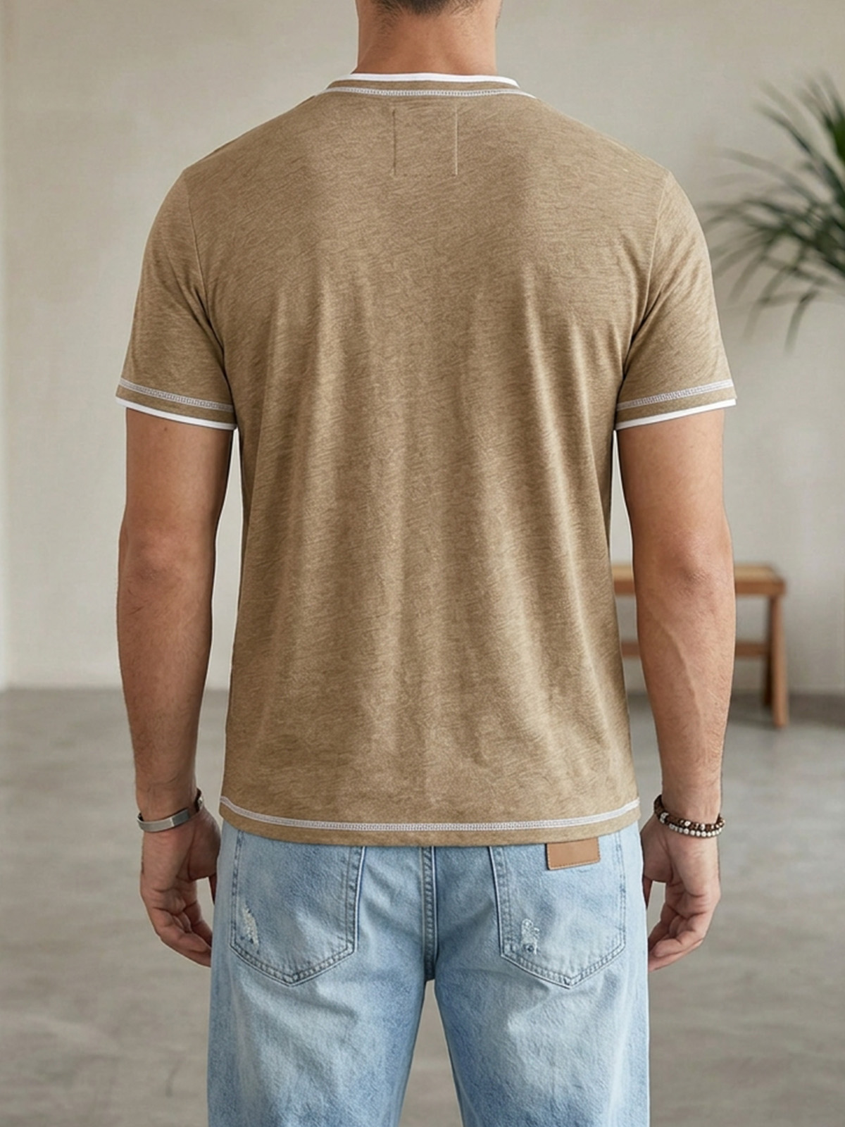 Men's Short Sleeve Color Block Fake Two Piece Henley Shirt
