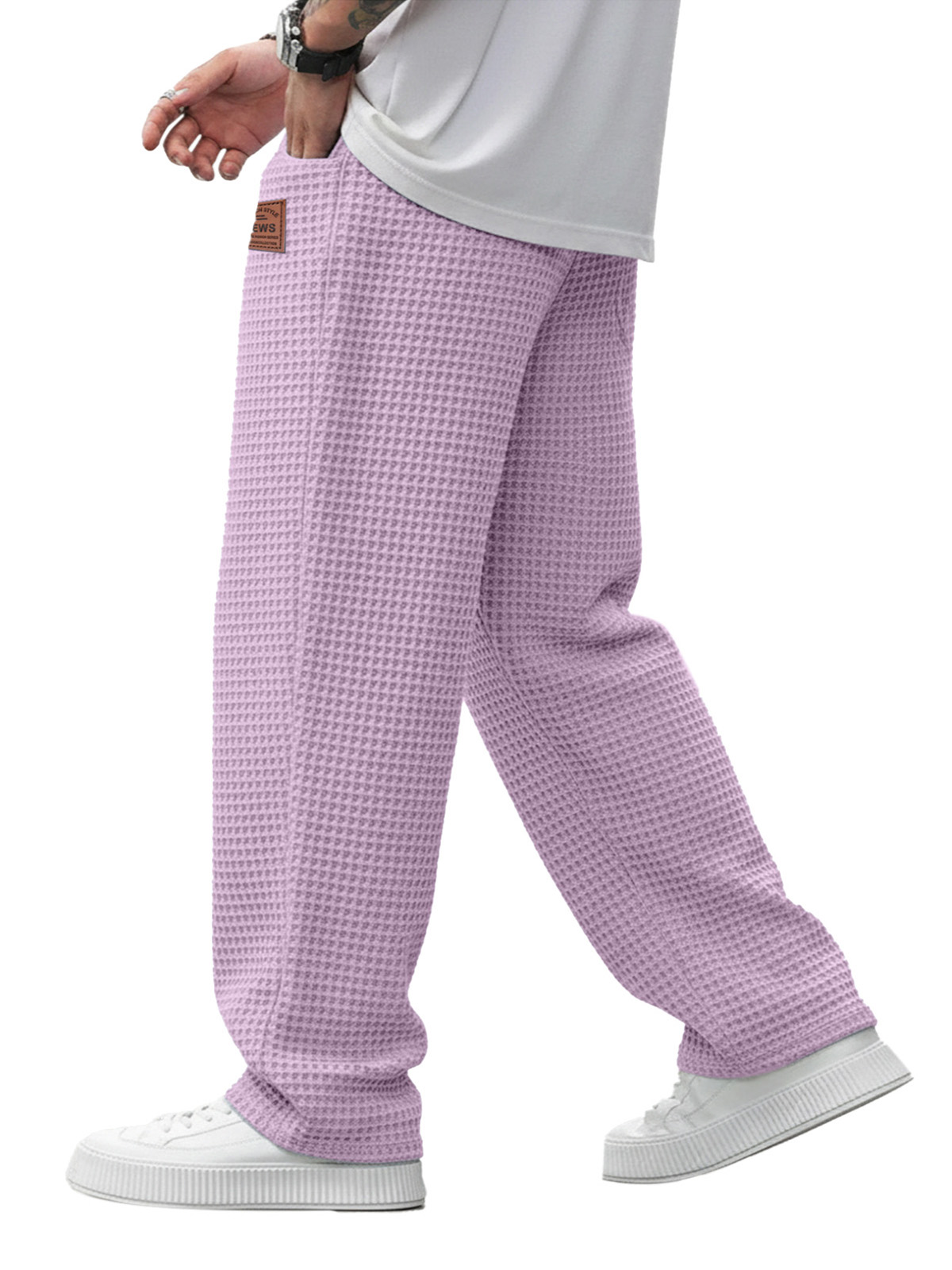 Simple And Versatile Waffle-knit Loose Straight-leg Trousers