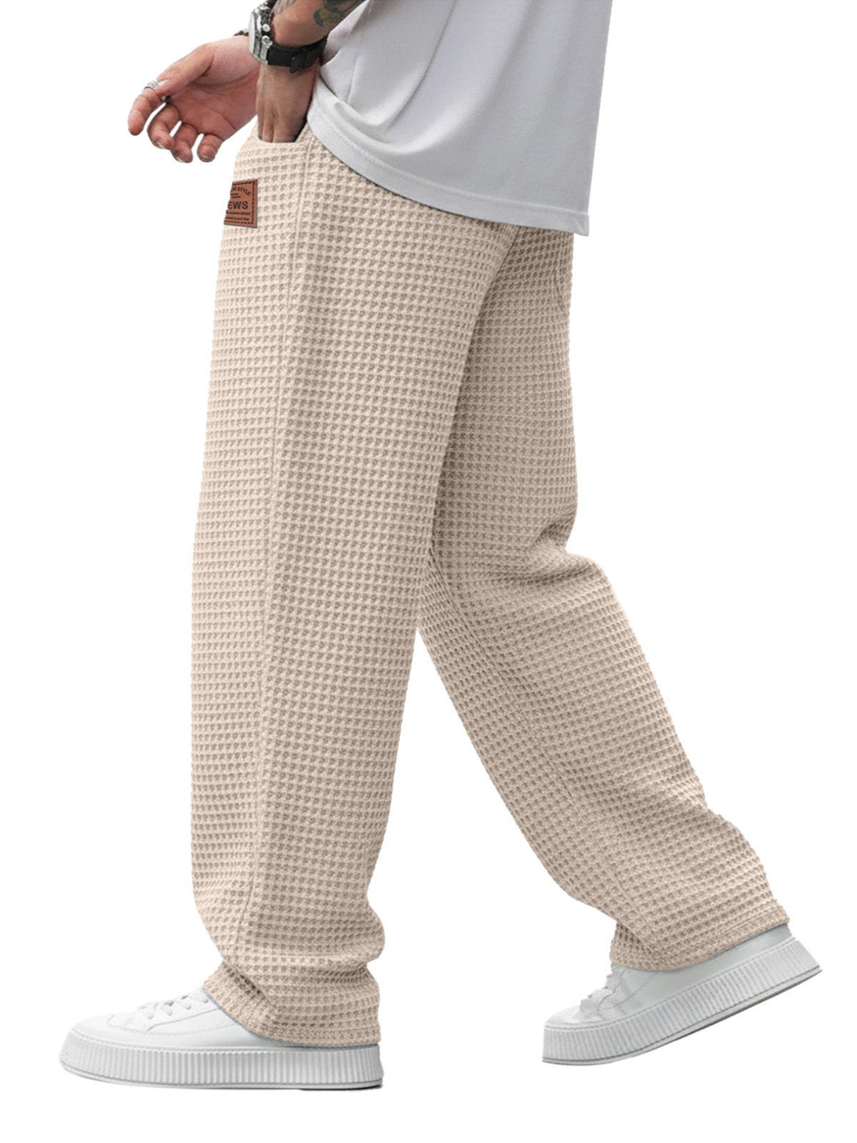 Simple And Versatile Waffle-knit Loose Straight-leg Trousers