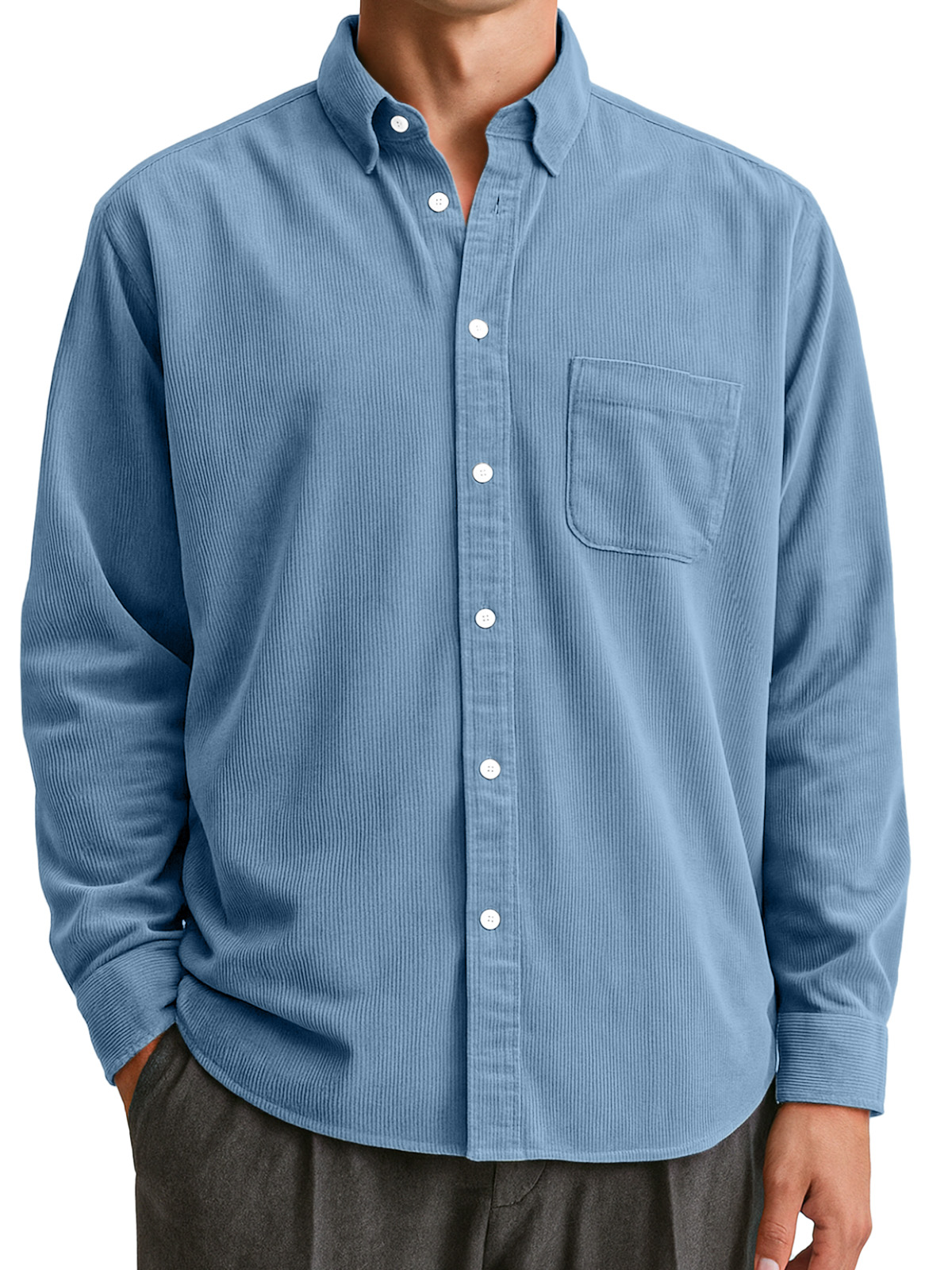 Men's Everyday Retro Casual Corduroy Solid Color Lapel Long Sleeve Shirt