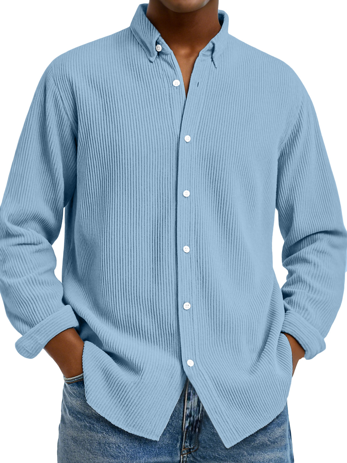 Men's Casual Solid Color Vertical Pit Lapel Long-sleeved Shirt