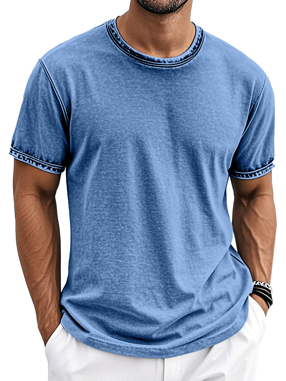 Men's Retro Cotton Washed Round Neck Short-sleeved T-shirt