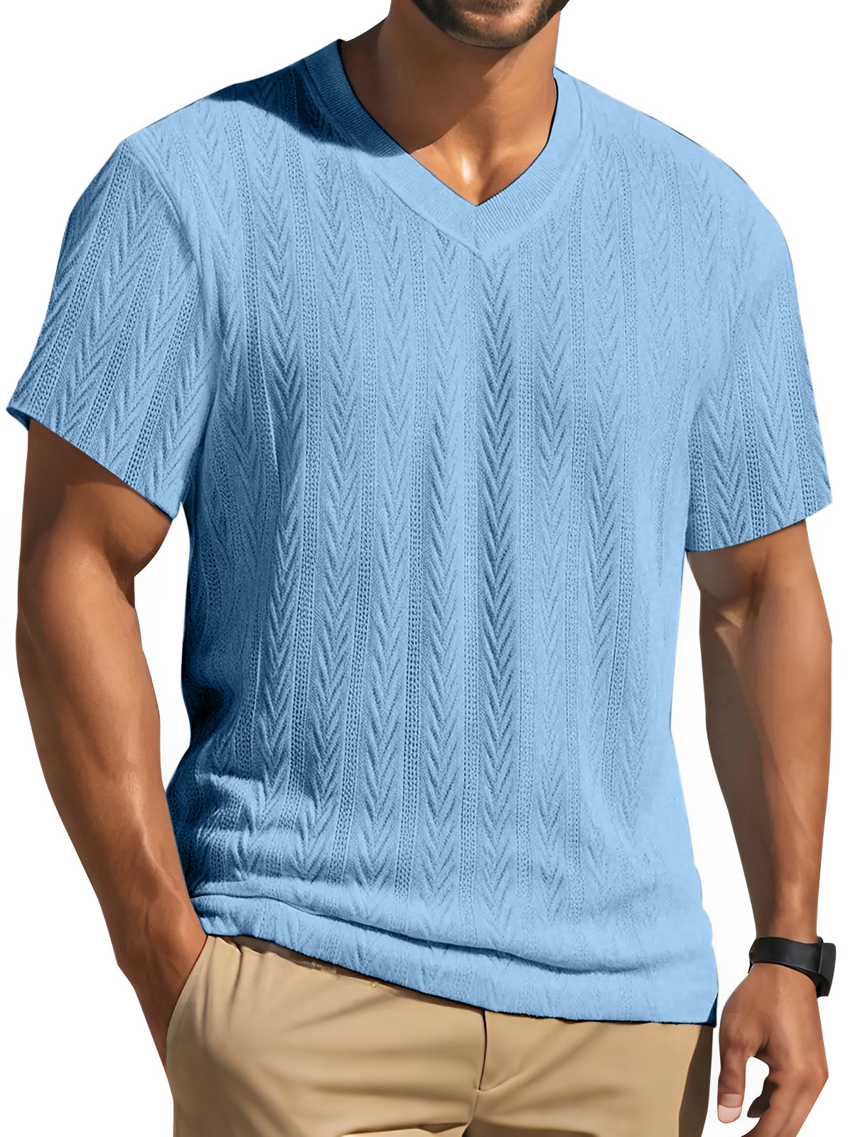 Men's Simple Solid Color Texture Short-sleeved Round Neck T-shirt