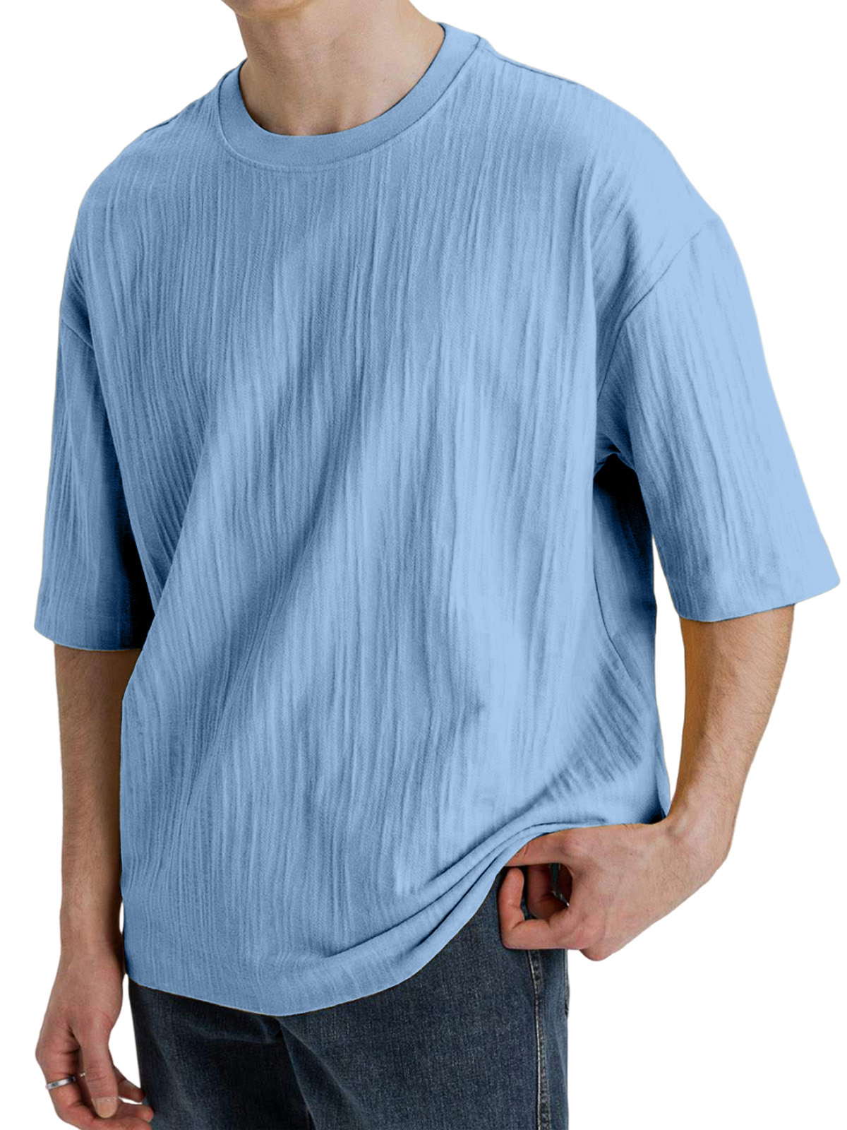 Men's Casual Pleated Texture Short-sleeved T-shirt