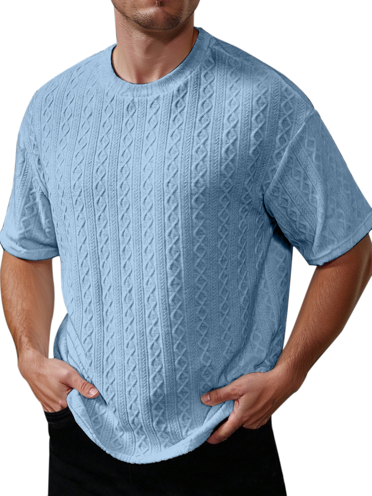 Men's Summer Solid Color Texture Round Neck Short-sleeved T-shirt