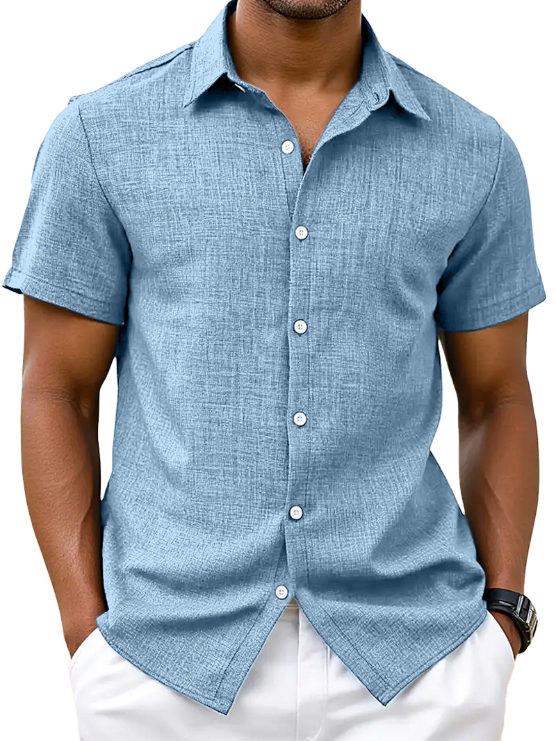 Men's Simple Hawaiian Solid Color Comfortable Loose Short-sleeved Shirt