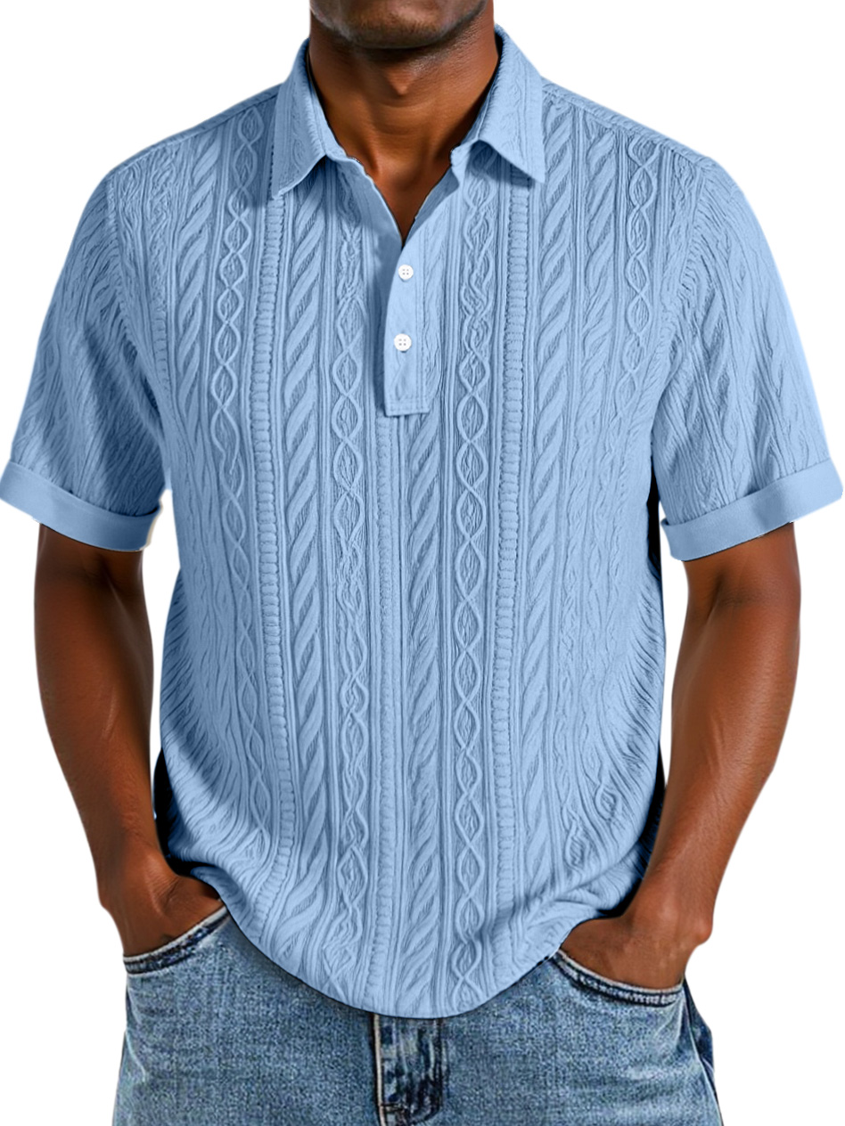 Men's Comfortable Solid Color Textured Short-sleeved Lapel Polo Shirt