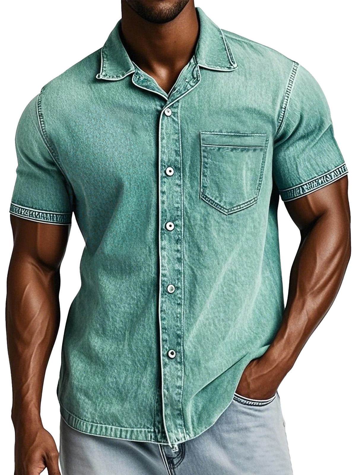 Men's Retro Solid Color Loose And Comfortable Lapel Short-sleeved Shirt