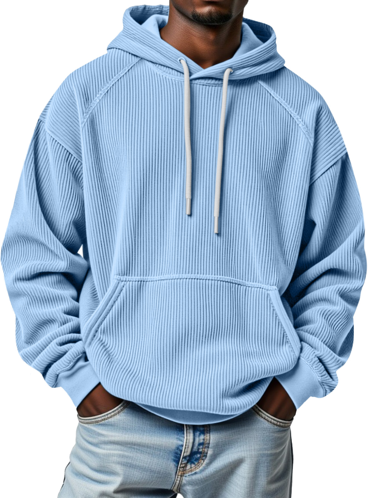 Men's Winter Pitted Raglan Sleeve Design Loose Hooded Sweatshirt