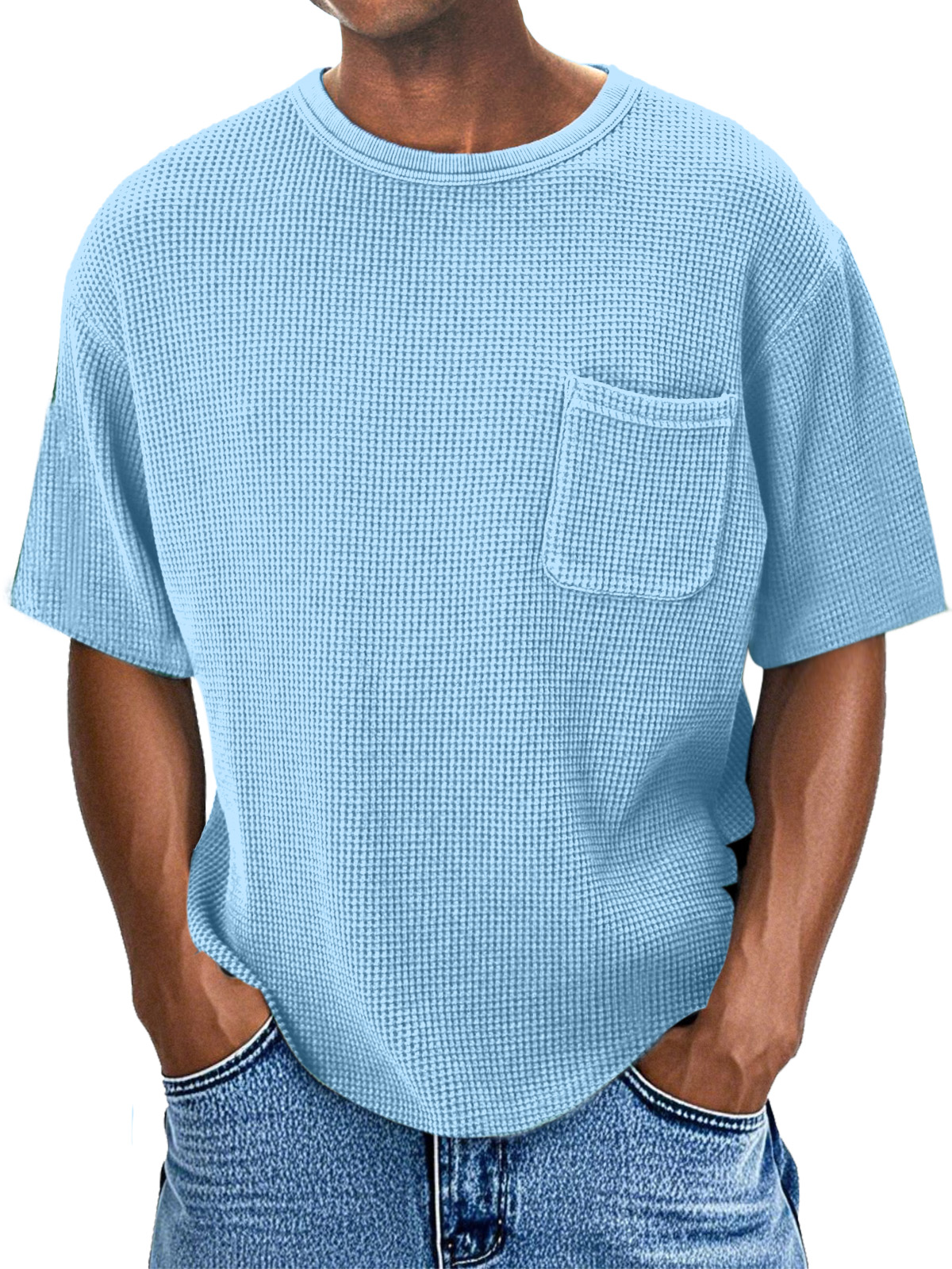 Men's Casual Daily Comfortable Loose Waffle Pocket Short Sleeve T-shirt