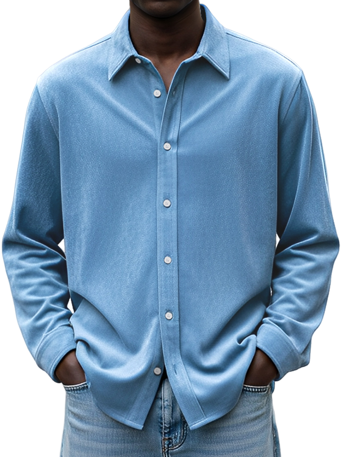 Men's Simple Daily Casual Design Suede Solid Color Lapel Long-sleeved Shirt