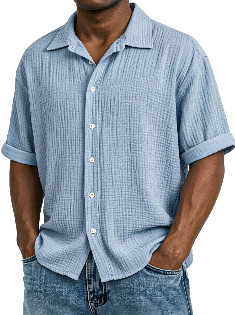 Men's Casual Vacation Breathable And Comfortable Pleated Short-sleeved Shirt