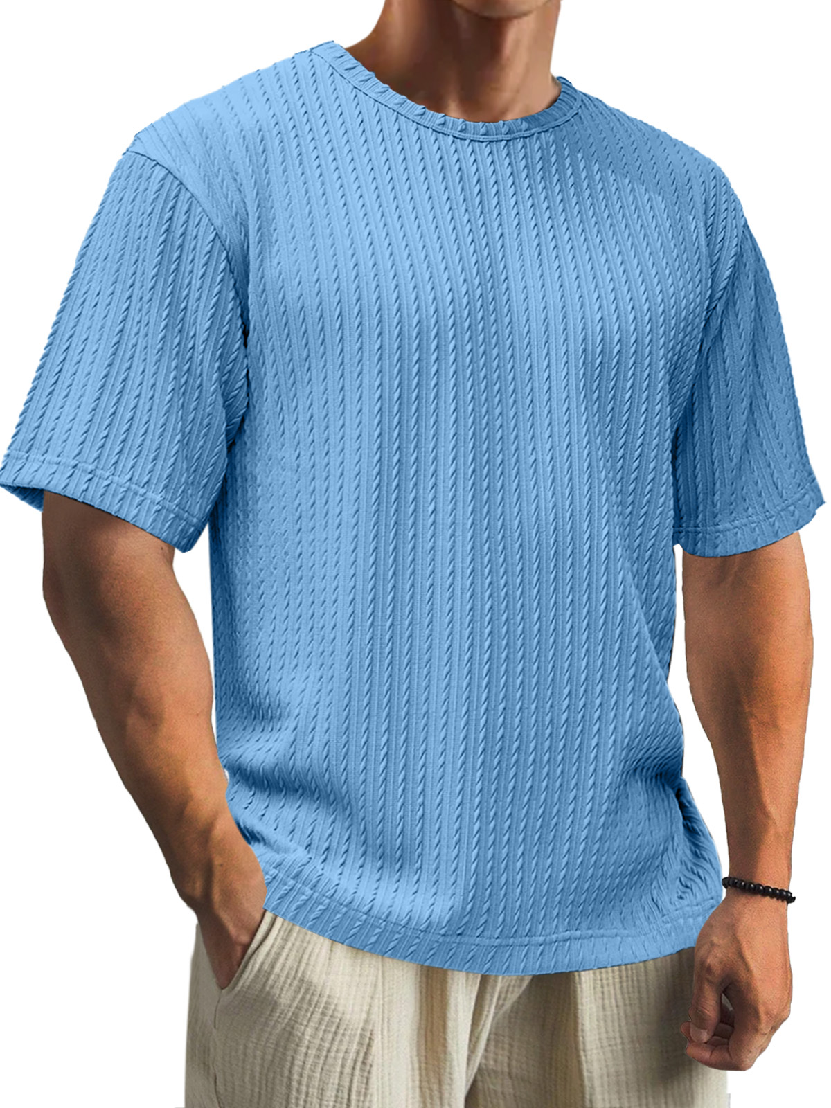 Men's Casual Daily Cotton Jacquard Texture Short Sleeve T-shirt