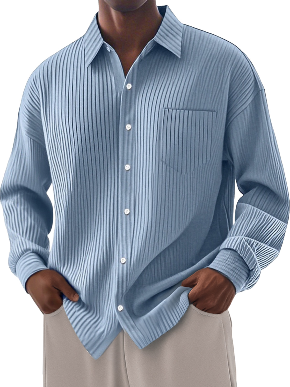 Men's Loose Everyday Breathable Solid Color Simple Long-sleeved Shirt