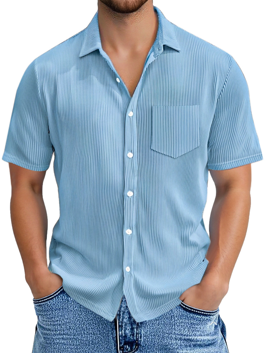 Men's Daily Simple Pitted Texture Short-sleeved Lapel Shirt