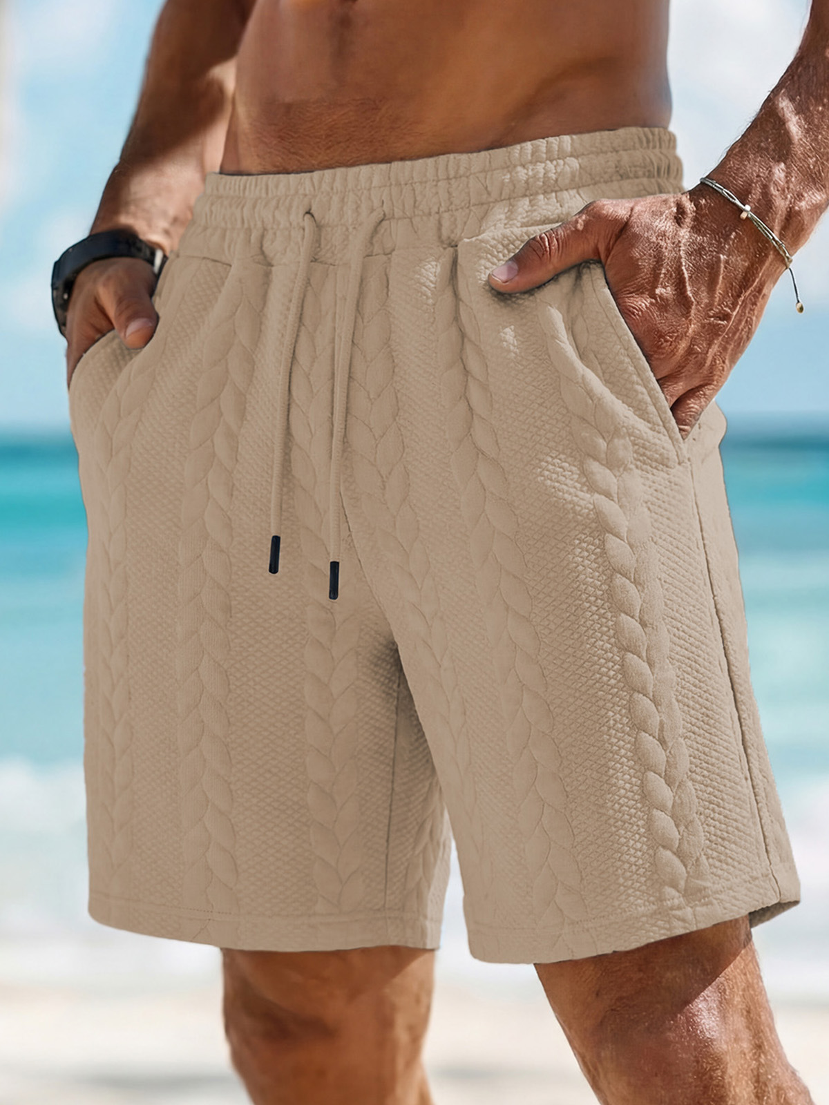 Men's Casual Summer Jacquard Drawstring Loose Shorts With Pockets