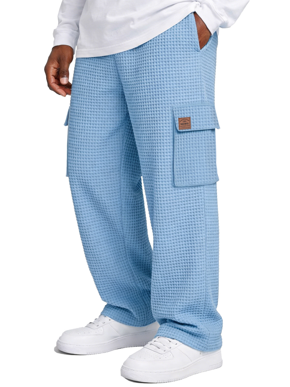 Simple Waffle-knit Loose Casual Straight-leg Pants With Pockets