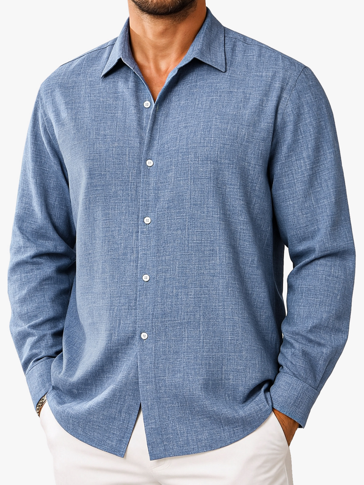 Men's Simple Casual Solid Color Comfortable Loose Lapel Long-sleeved Shirt