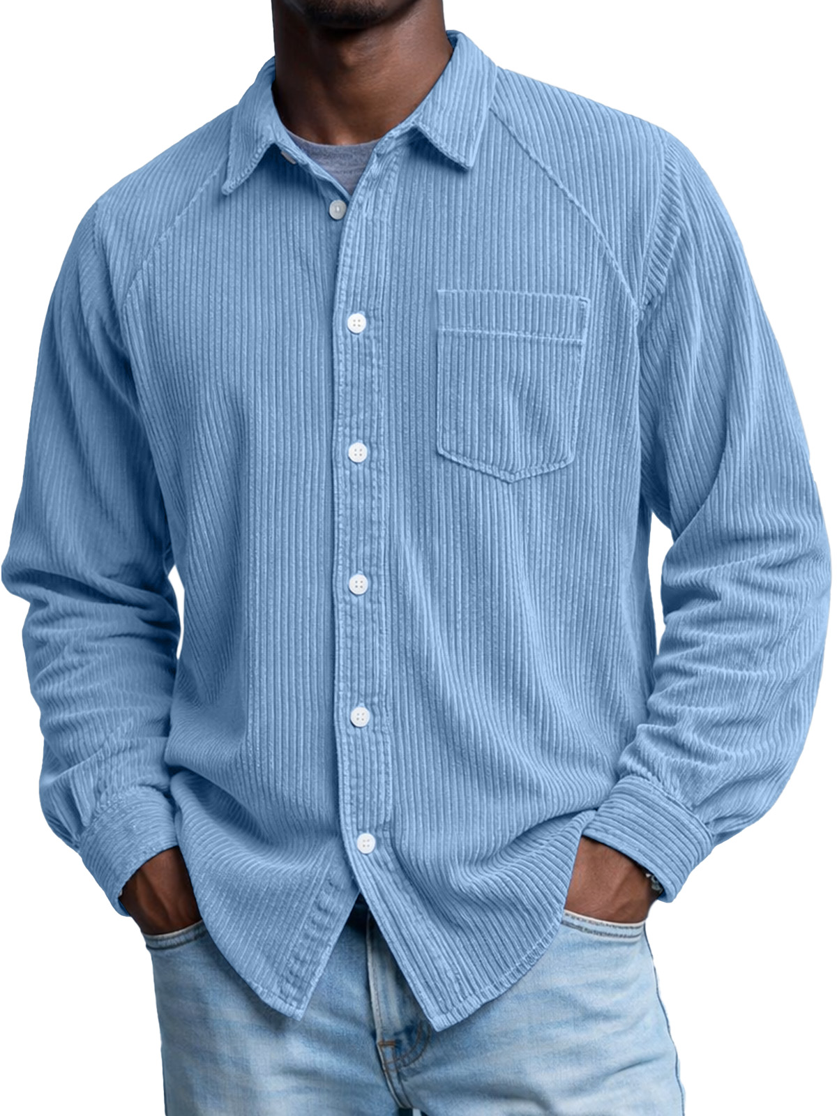 Men's Retro Corduroy Raglan Long-Sleeve Lapel Shirt