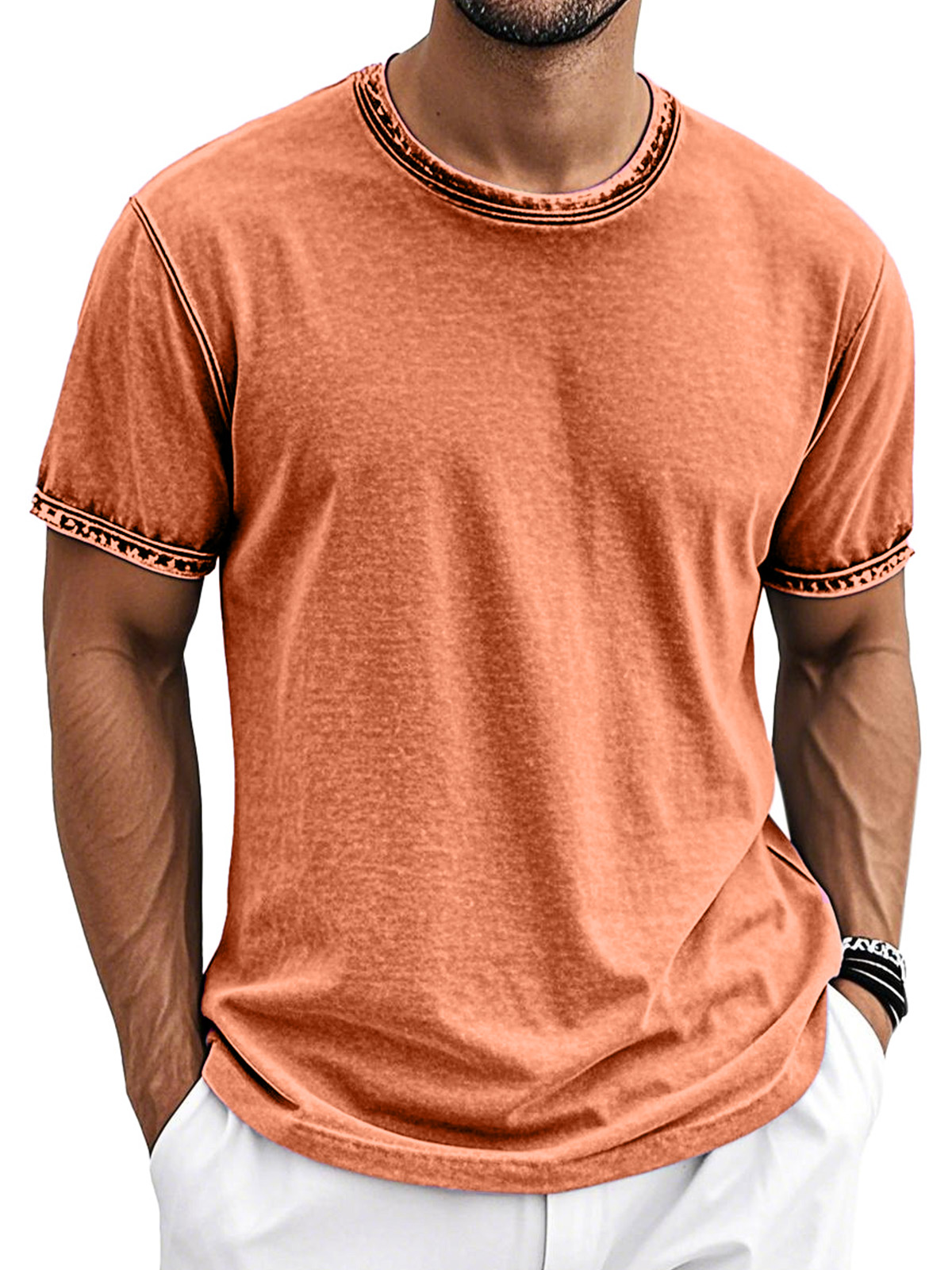 Men's Retro Cotton Washed Round Neck Short-sleeved T-shirt