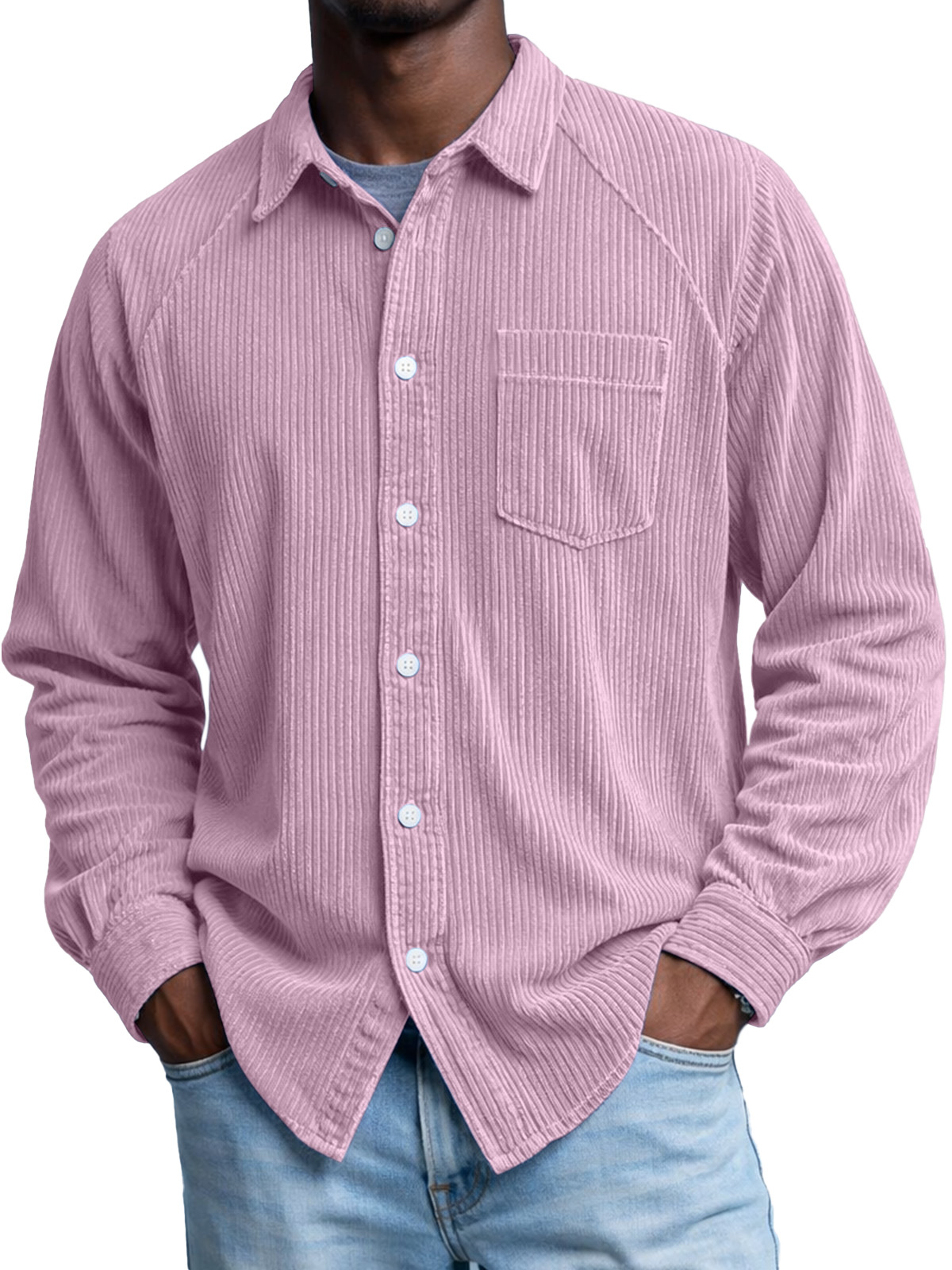 Men's Retro Corduroy Raglan Long-Sleeve Lapel Shirt