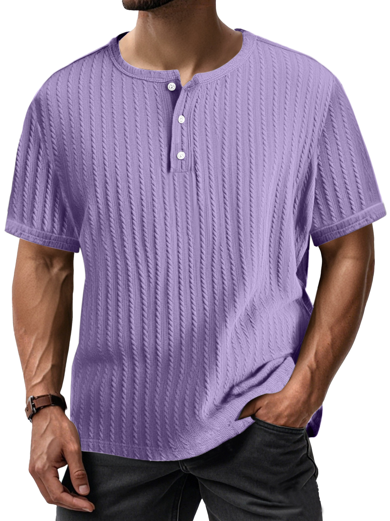 Men's Simple Casual Textured Short-sleeved Henley Shirt
