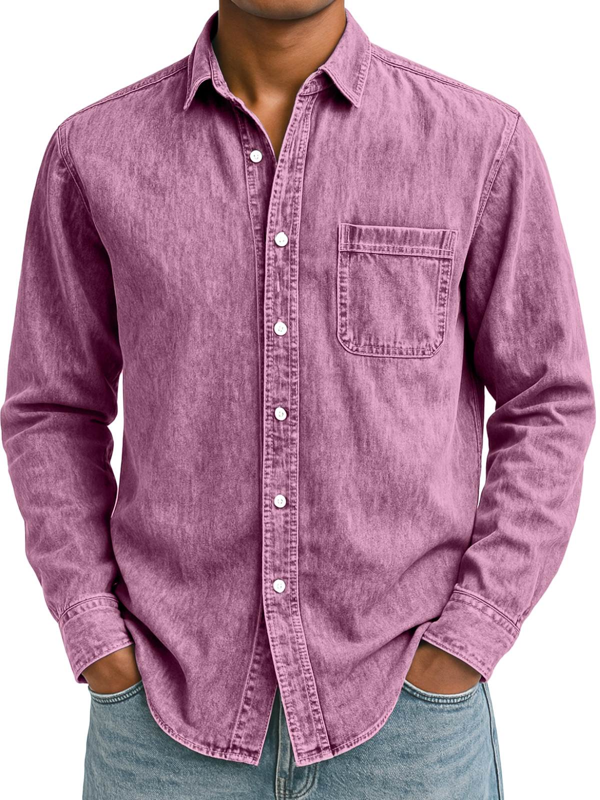 Men's Simple Retro Solid Color Lapel Long-sleeved Shirt