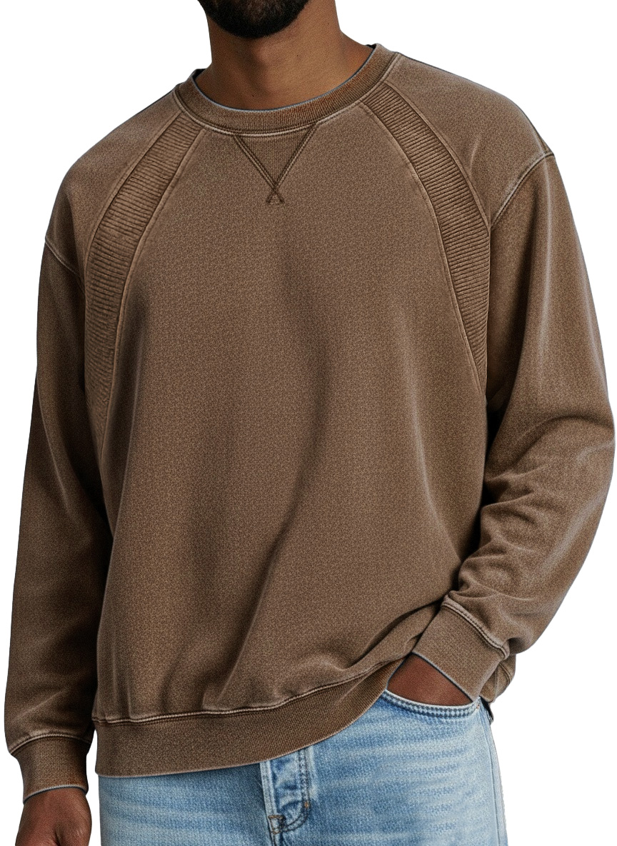 Retro Solid Color Patchwork Crew Neck Sweatshirt