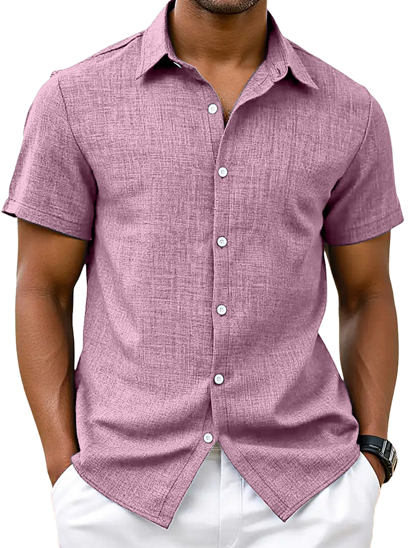 Men's Simple Hawaiian Solid Color Comfortable Loose Short-sleeved Shirt