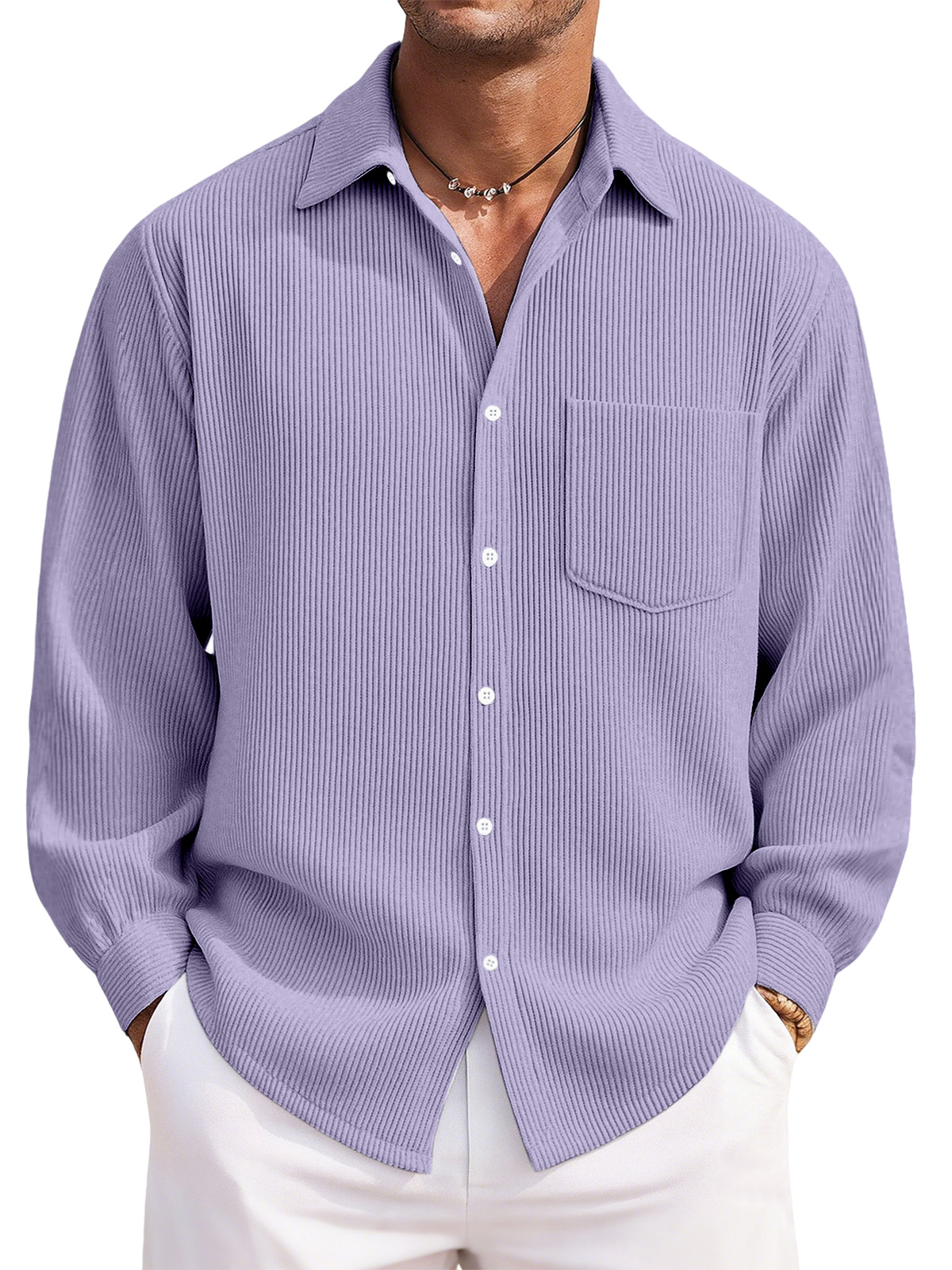 Men's Everyday Casual Solid Color Corduroy Button Lapel Long Sleeve Shirt