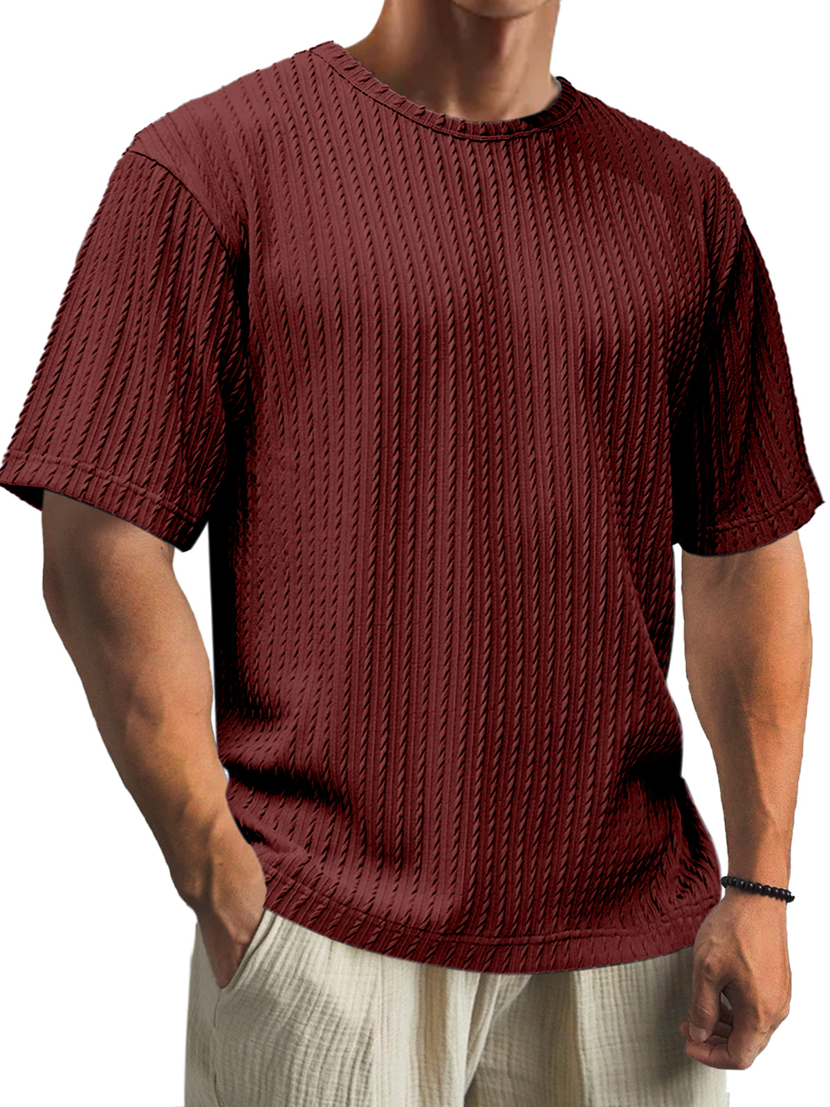Men's Casual Daily Cotton Jacquard Texture Short Sleeve T-shirt