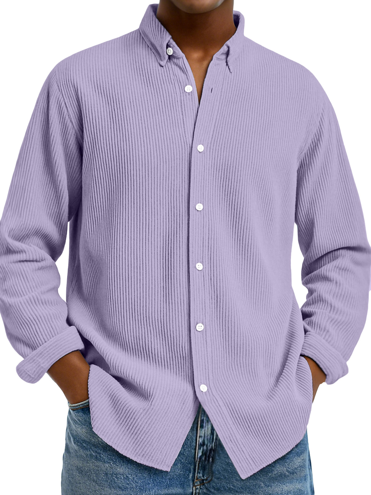 Men's Casual Solid Color Vertical Pit Lapel Long-sleeved Shirt
