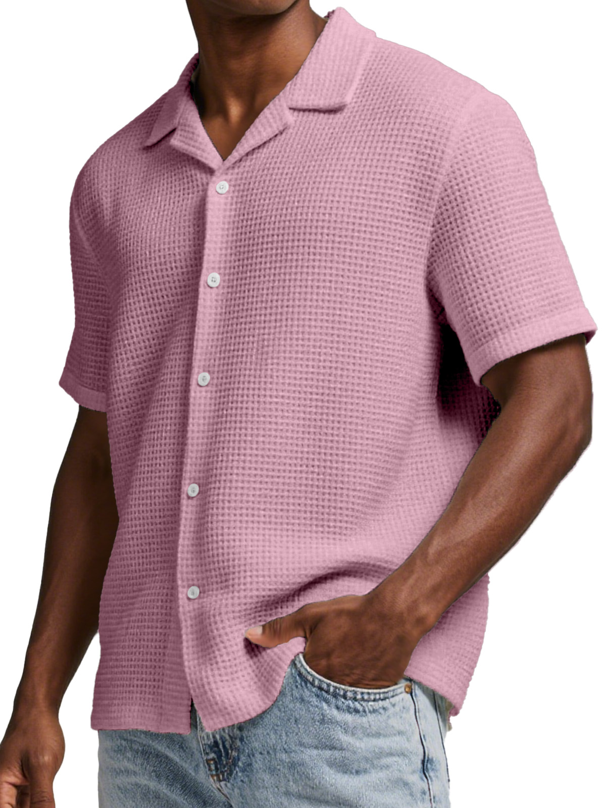 Men's Everyday Waffle Simple Lapel Short Sleeve Button-down Shirt