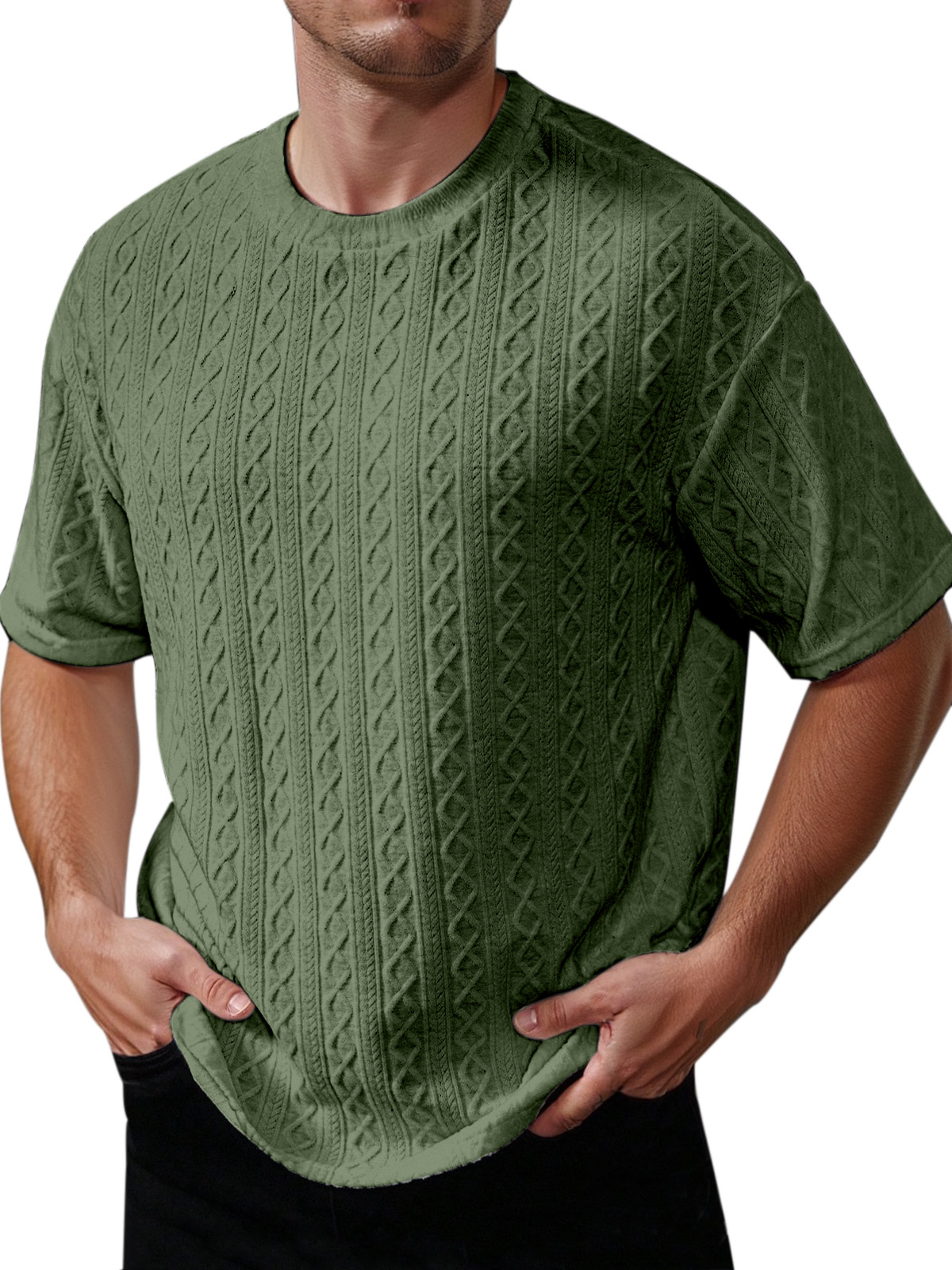 Men's Summer Solid Color Texture Round Neck Short-sleeved T-shirt