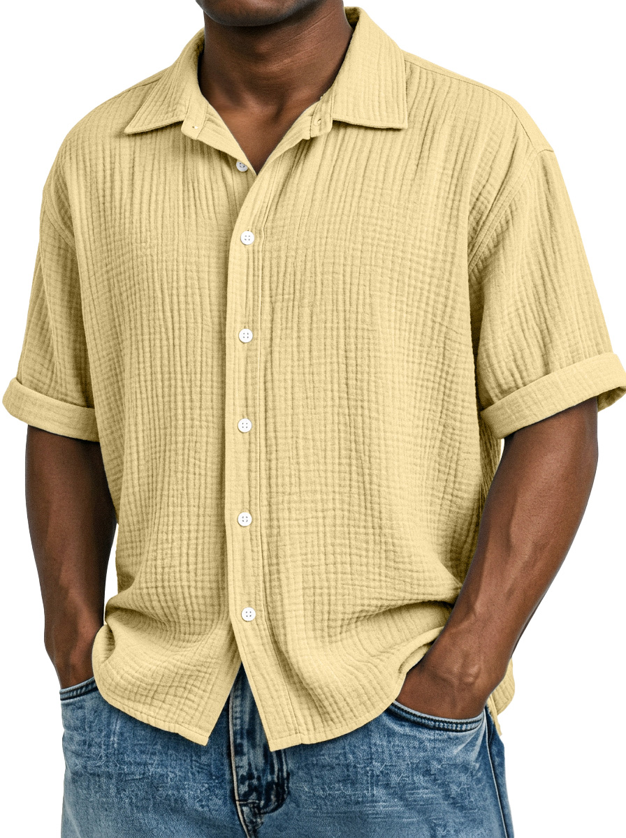 Men's Casual Vacation Breathable And Comfortable Pleated Short-sleeved Shirt