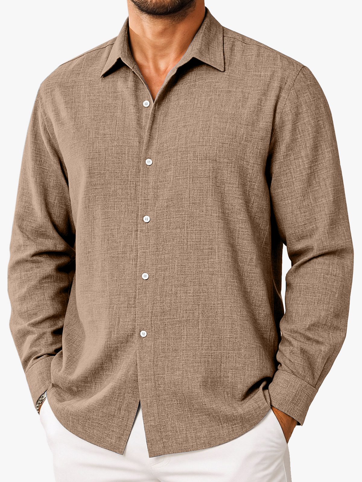 Men's Simple Casual Solid Color Comfortable Loose Lapel Long-sleeved Shirt