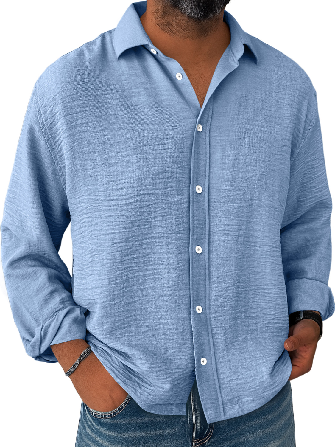 Men's Daily Loose Casual Breathable Solid Color Button Short-sleeved Shirt