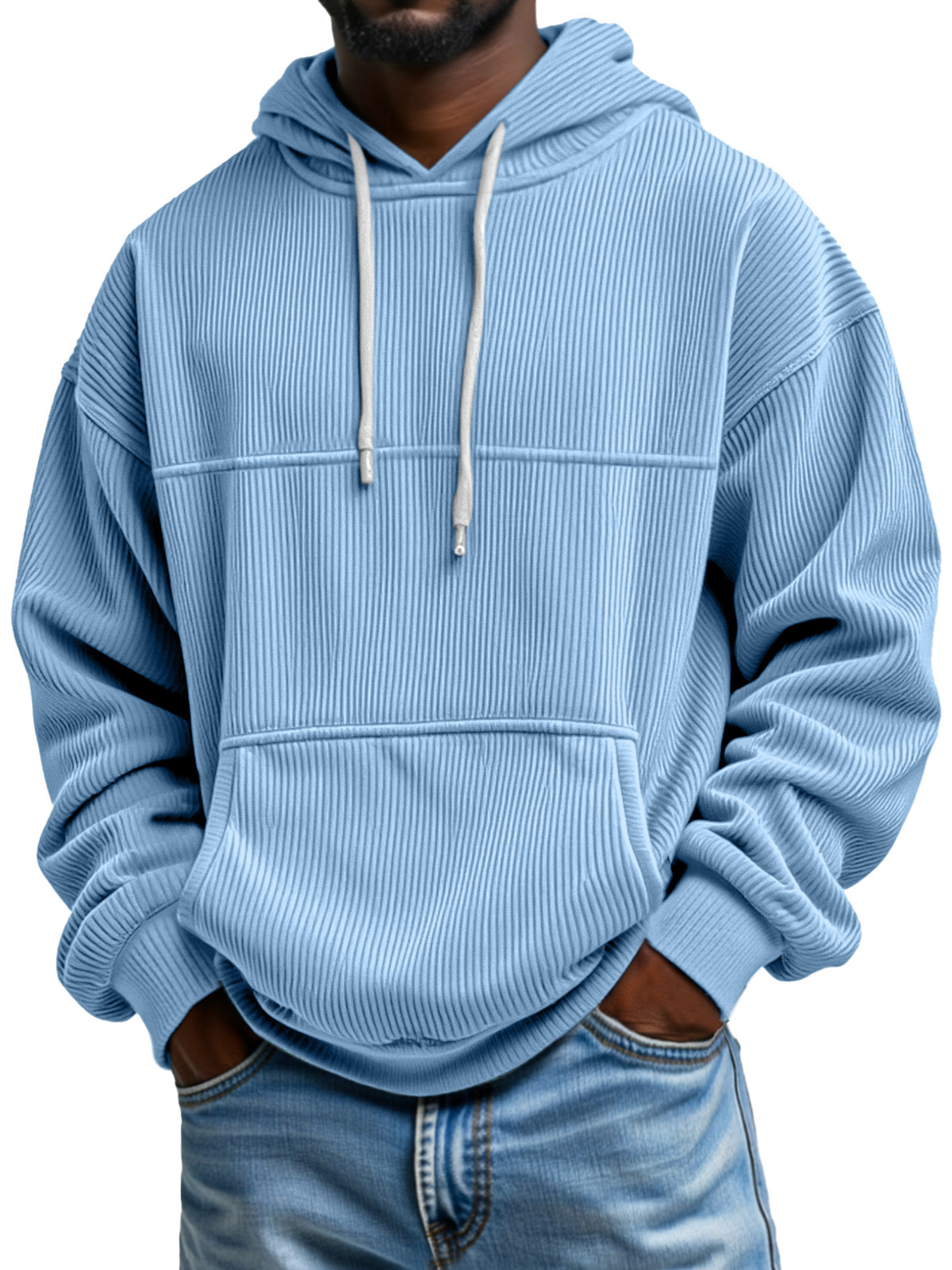 Men's Simple And Comfortable Vertical Pit Striped Loose Hooded Sweatshirt