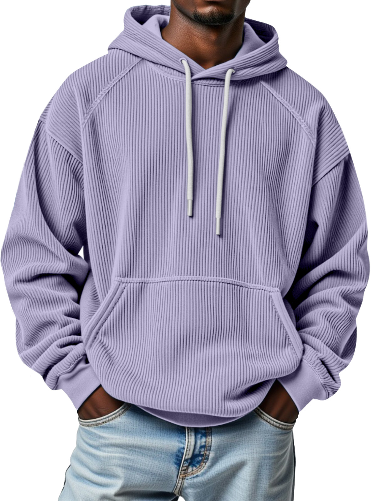 Men's Winter Pitted Raglan Sleeve Design Loose Hooded Sweatshirt