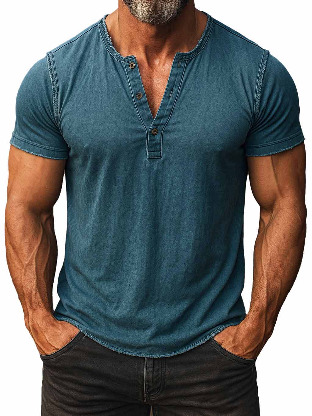 Men's Fashion Retro Distressed Short-sleeved Henley Shirt