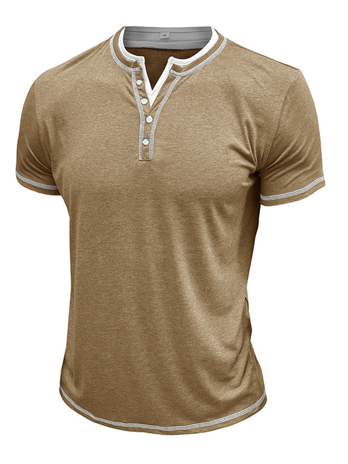 Men's Short Sleeve Color Block Fake Two Piece Henley Shirt