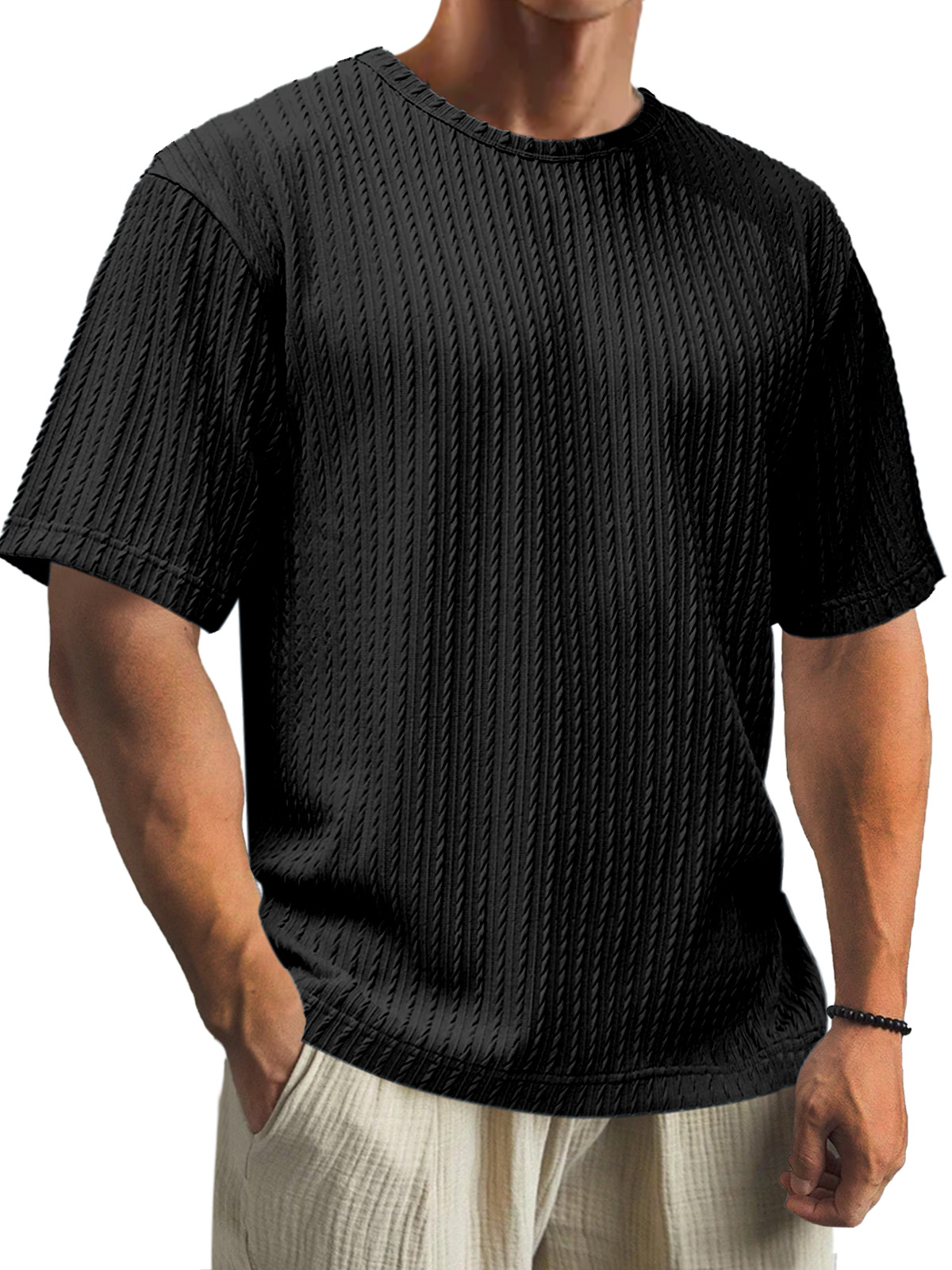 Men's Casual Daily Cotton Jacquard Texture Short Sleeve T-shirt