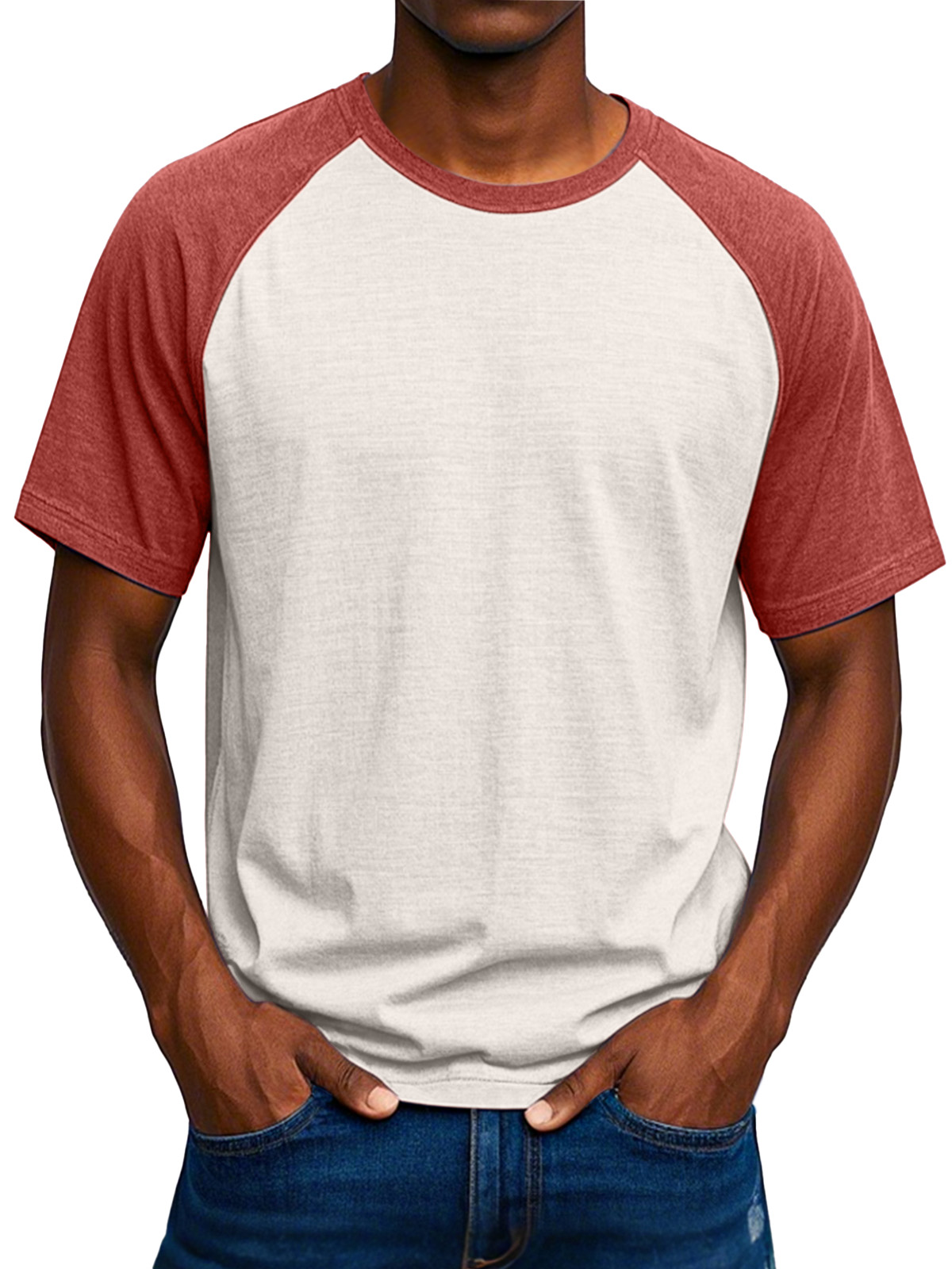 Men's Simple Solid Color Comfortable Raglan Short-sleeved T-shirt