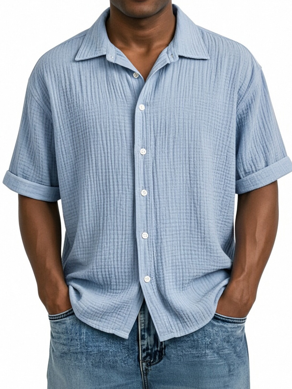 Men's Casual Vacation Breathable And Comfortable Pleated Short-sleeved Shirt