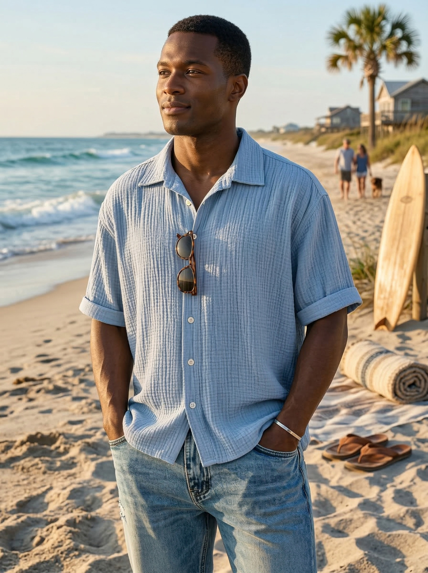 Men's Casual Vacation Breathable And Comfortable Pleated Short-sleeved Shirt