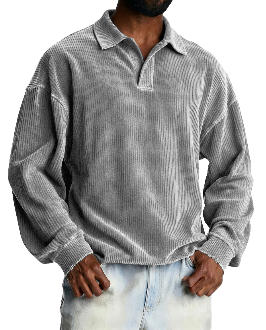 Men's Fashionable Retro Striped Fabric Loose-Fit Collar Polo Shirt